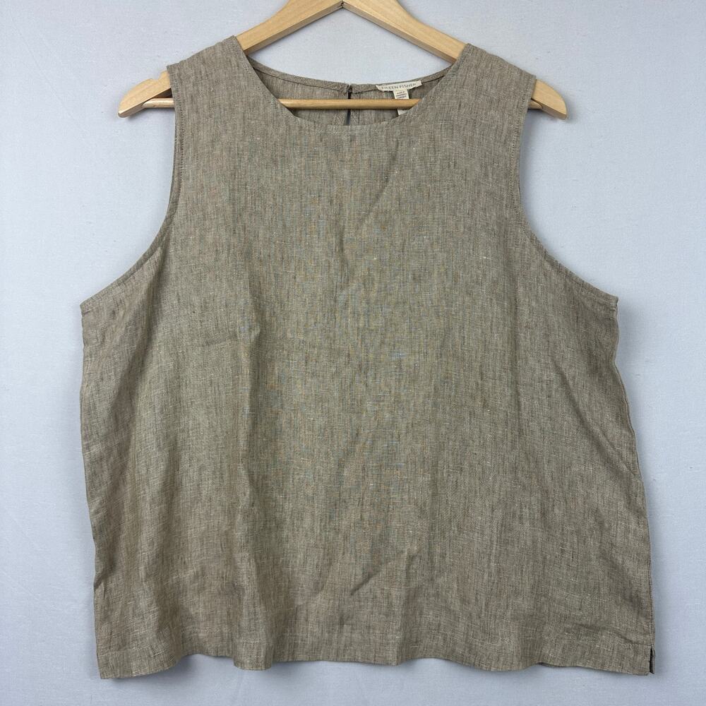 Eileen Fisher Women's Washed Organic Linen Shell Boxy Tank Top Khaki Size L